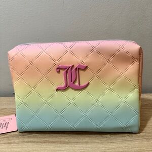 Juicy Couture Ombre Pastel Rainbow Faux Quilted Leather Zip Travel Makeup Pouch
